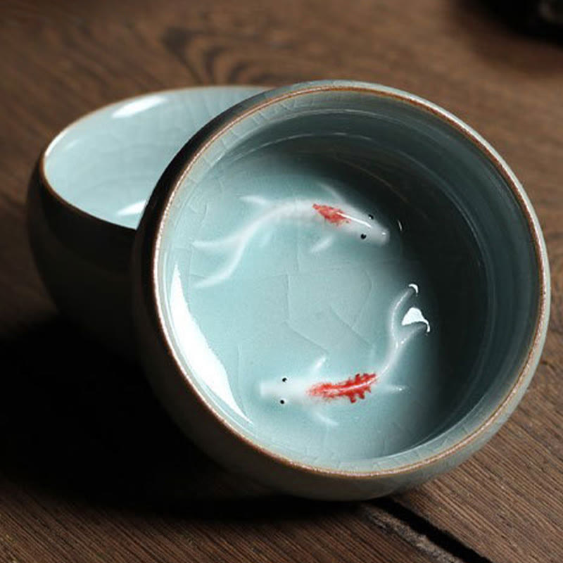Buddha Stones Poisson Koi Coloré Tasse à Thé en Céramique Tasse à Thé Kung Fu Bol