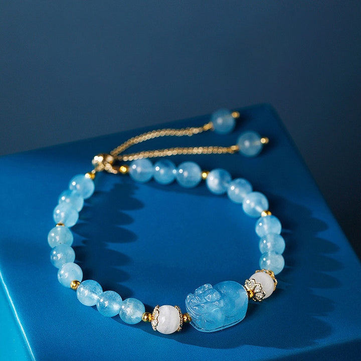 Bracelet de guérison PiXiu en aigue- Buddha Stones, quartz fraise, améthyste et pierre de lune