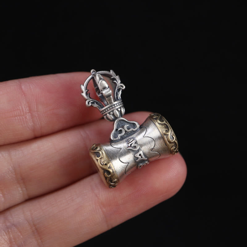 Buddha Stones Tibet Argent Sterling 925 Om Mani Padme Hum Dorje Cloche Vajra Gravé Pendentif d'Illumination Décoration Suspendue - image 12
