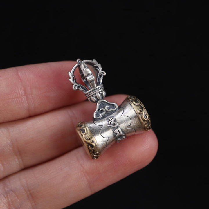 Buddha Stones Tibet Argent Sterling 925 Om Mani Padme Hum Dorje Cloche Vajra Gravé Pendentif d'Illumination Décoration Suspendue - image 12