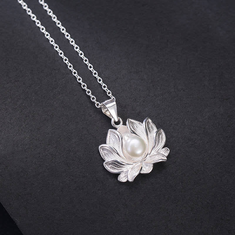 Buddha Stones Argent Sterling 925 Collier Fleur de Lotus Perle Richesse Pendentif - Perle (Bonheur ♥ Calme) - image 1