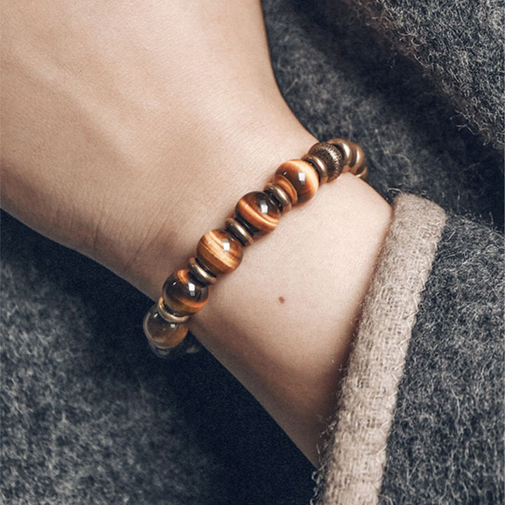 Bracelet de protection en cuivre avec pierre œil de tigre et Buddha Stones
