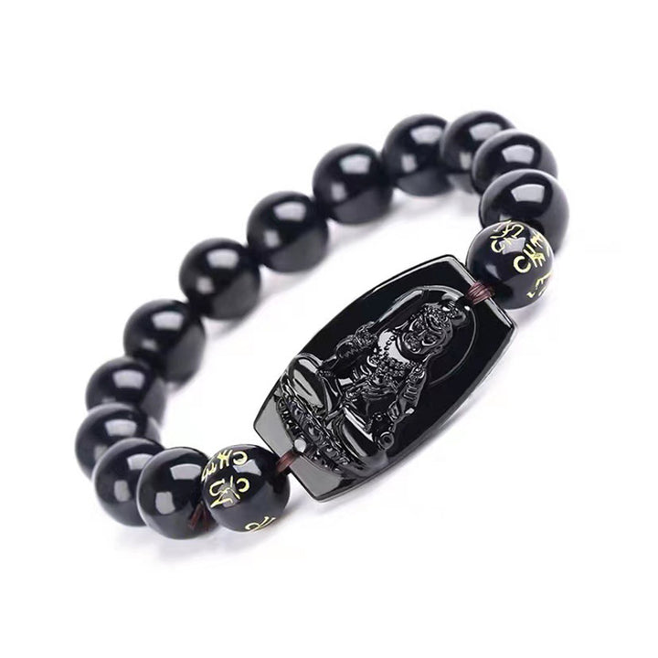 Bracelet de protection en obsidienne avec Buddha Stones et signe du zodiaque chinois