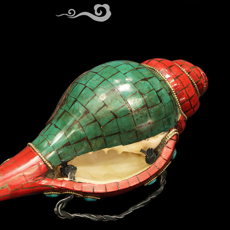 Décoration porte-bonheur tibétaine faite à la main, Shankha Om Mani Padme Hum, coquille de conque de bouddha - image 8