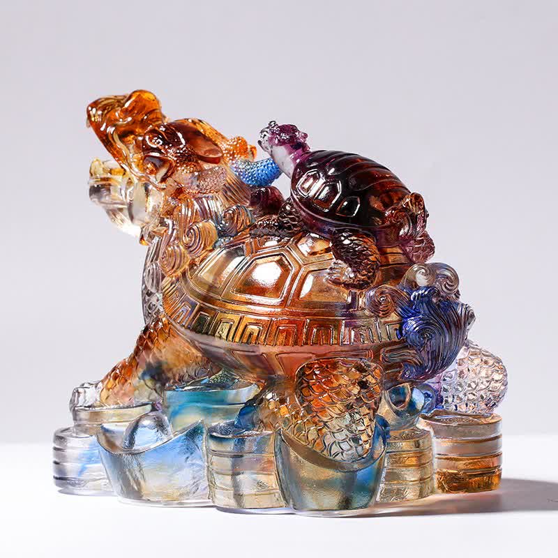 Tortues dragon Feng Shui, pièce d'art en cristal Liuli faite à la main, protection, décoration de maison et de bureau
