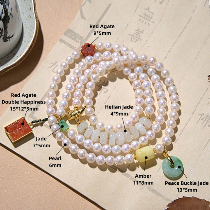 Bracelet en argent sterling 925 avec Buddha Stones Hetian et agate rouge, double bonheur, ambre, chance, quadruple tour