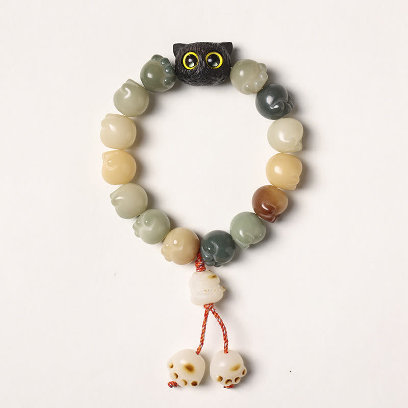 Bracelet de sagesse porte-bonheur en bois d'ébène avec de belles pattes et des graines de Bodhi naturelles de Buddha Stones - Graine de Bodhi multicolore - Version pompon (tour de poignet 14-15 cm) - image 7