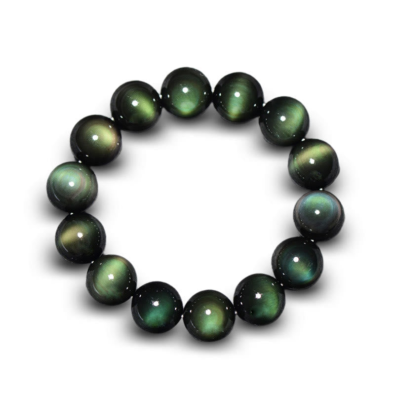 Bracelet de richesse en obsidienne naturelle œil vert Buddha Stones - 20 mm (Tour de poignet 14-17 cm) - image 0