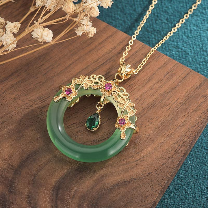 Collier pendentif de guérison en jade cyan rond naturel Buddha Stones