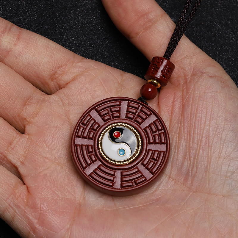 Collier pendentif rotatif en Buddha Stones en cinabre naturel Bagua Yin Yang pour éloigner les mauvais esprits - image 7