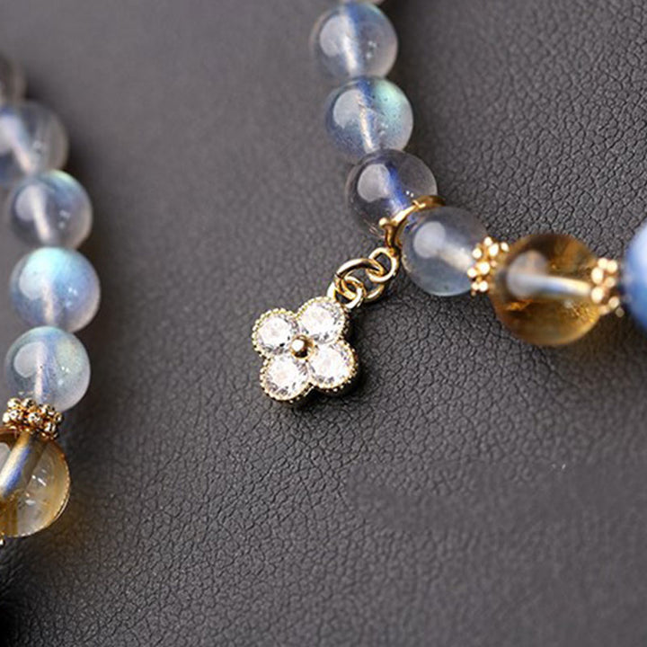 Bracelet de perles de guérison en pierre de lune naturelle et fleur de jaspe