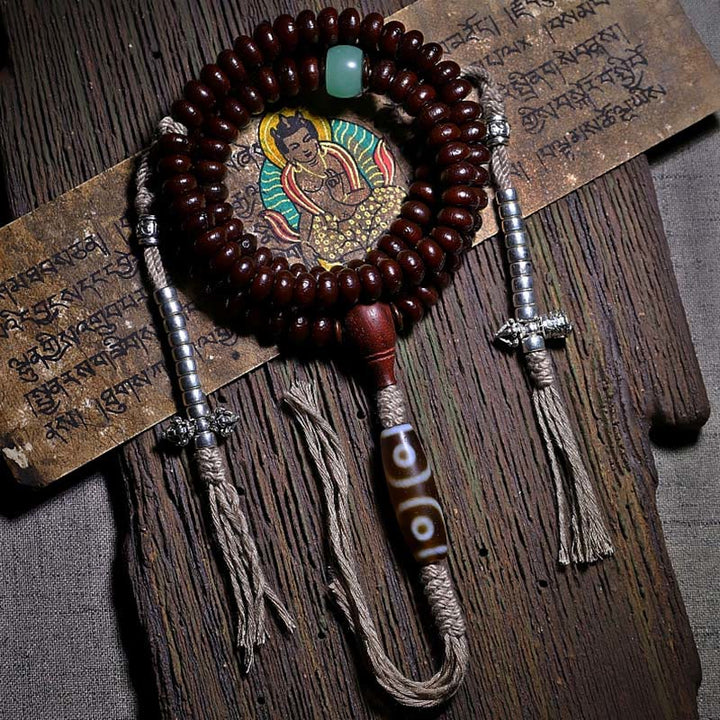 Buddha Stones Bracelet d'harmonie Dorje en cuivre avec 108 perles de Mala en perles de Bodhi violettes à trois yeux