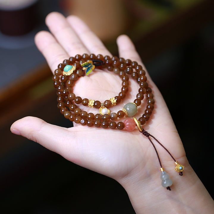 Collier et bracelet porte-bonheur en forme de gourde papillon en jade