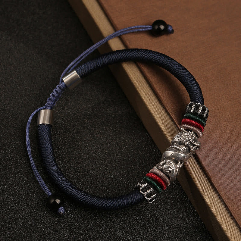 Bracelet porte-bonheur en corde fait main en argent sterling 925 de Buddha Stones Année du Dragon