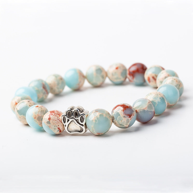 Bracelet de calme positif en agate indienne et agate verte avec patte de chien