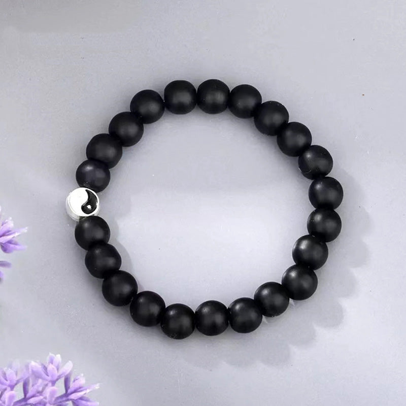 Bracelet de richesse Yin Yang en perles de pierre givrée turquoise blanche naturelle de 3 pièces Buddha Stones