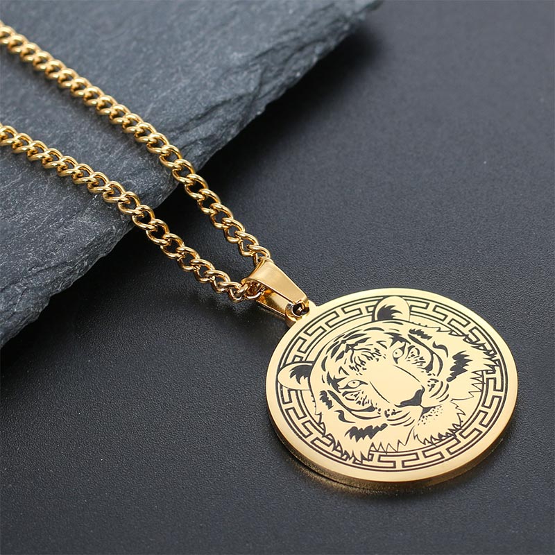 Collier pendentif de protection en acier titane avec Buddha Stones et animaux