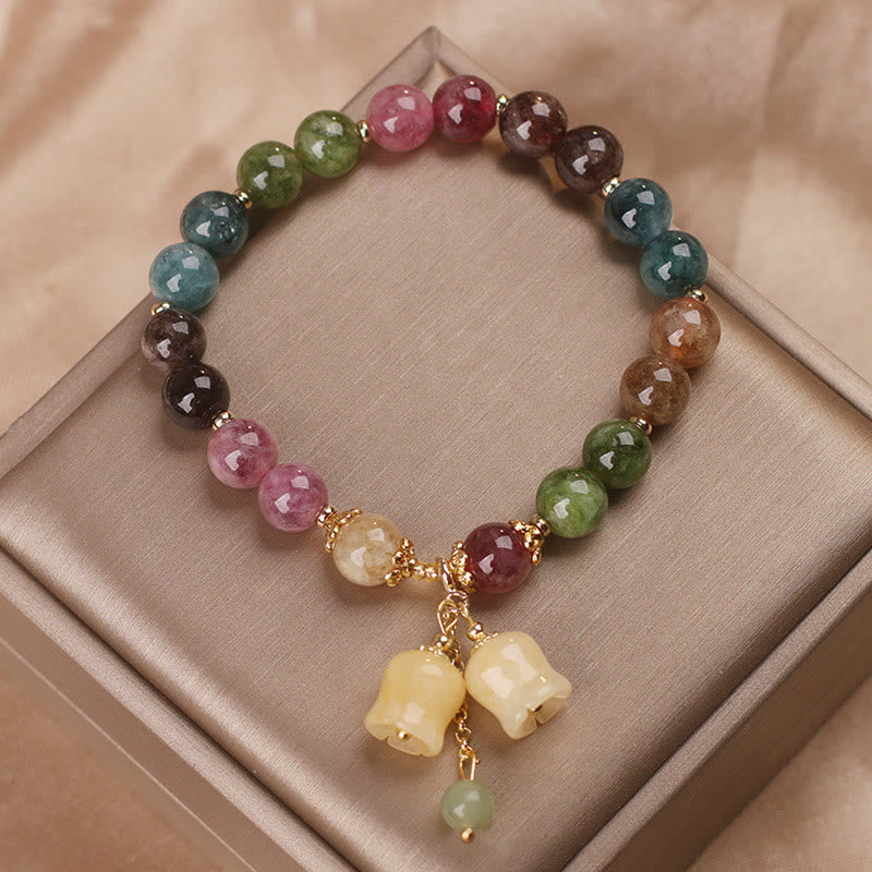 Bracelet d'amour en perles de fleur de tourmaline colorée naturelle Buddha Stones