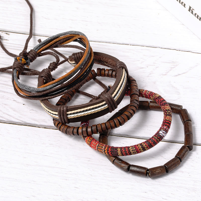 Bracelet en cuir avec cordons de chanvre et perles en bois enroulées de Buddha Stones