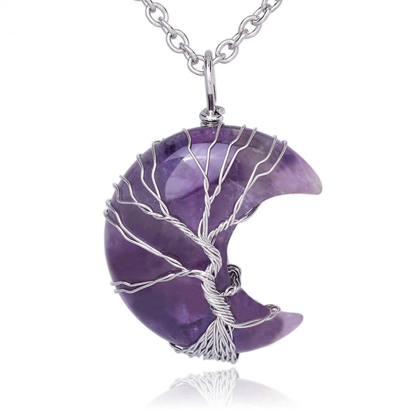 Collier pendentif en cristal de quartz naturel Buddha Stones Moon Tree Of Life Healing Energy - Améthyste - image 1