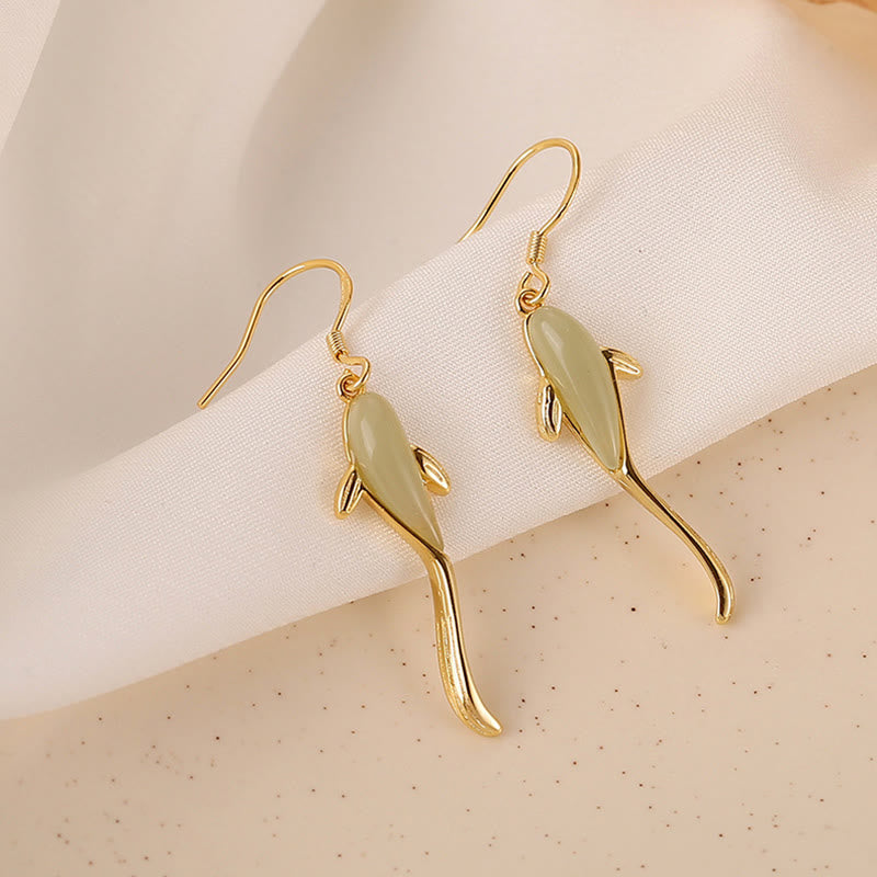 Boucles d'oreilles pendantes porte-bonheur en jade à motif de poisson