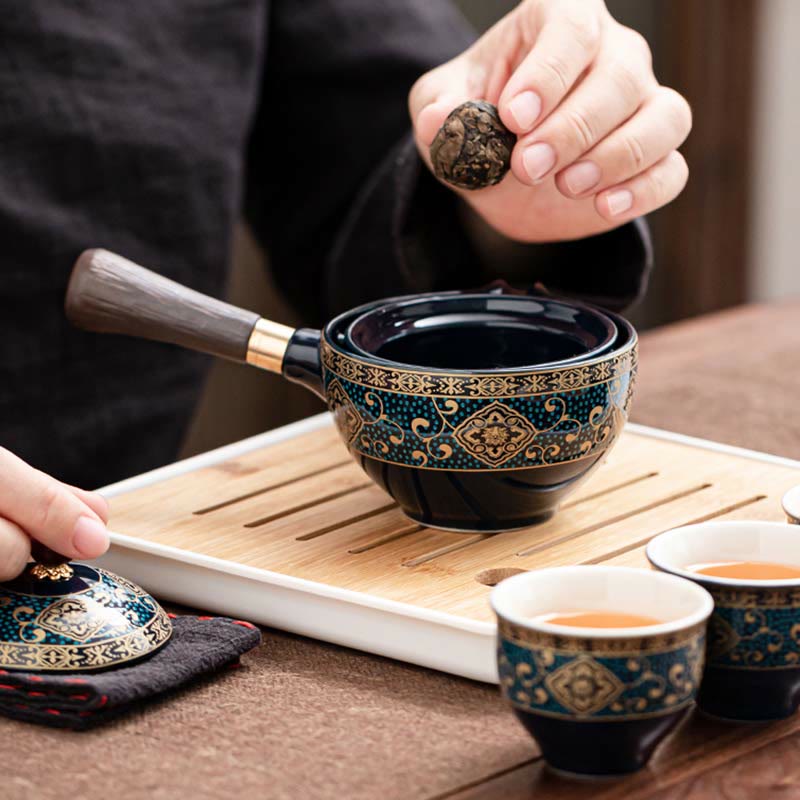 Service à thé chinois Gongfu en Buddha Stones avec théière en céramique et sac cadeau portable