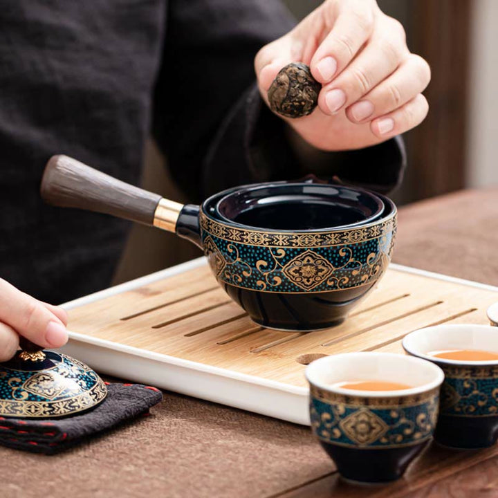 Service à thé chinois Gongfu en Buddha Stones avec théière en céramique et sac cadeau portable
