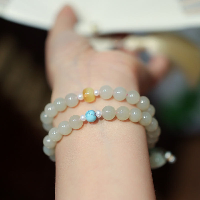 Bracelet double tour en argent sterling 925 Buddha Stones et jade Hetian, boucle double paix, lotus porte-bonheur