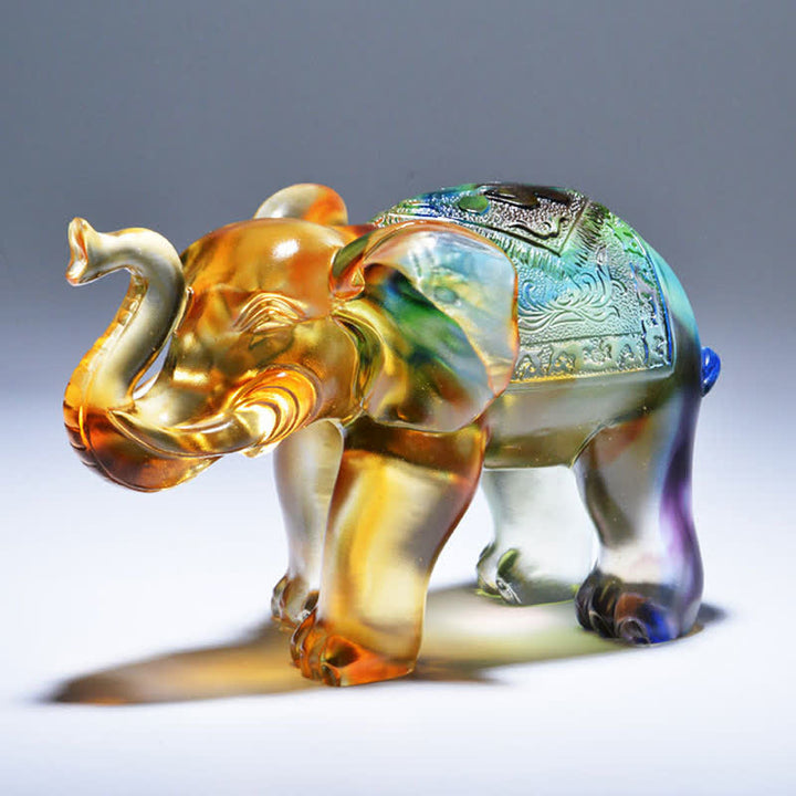 Pièce d'art en cristal d'éléphant de Liuli faite à la main Sagesse Richesse Décoration de la maison