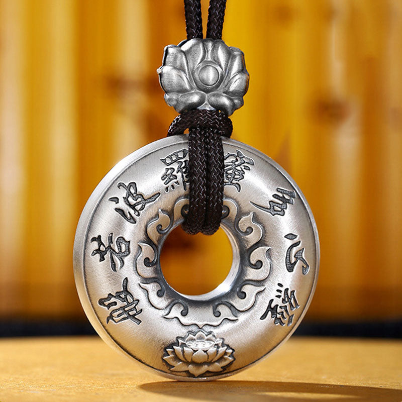 Collier avec pendentif en argent sterling 999 Buddha Stones et boucle de paix en forme de cœur Sutra Lotus - image 7