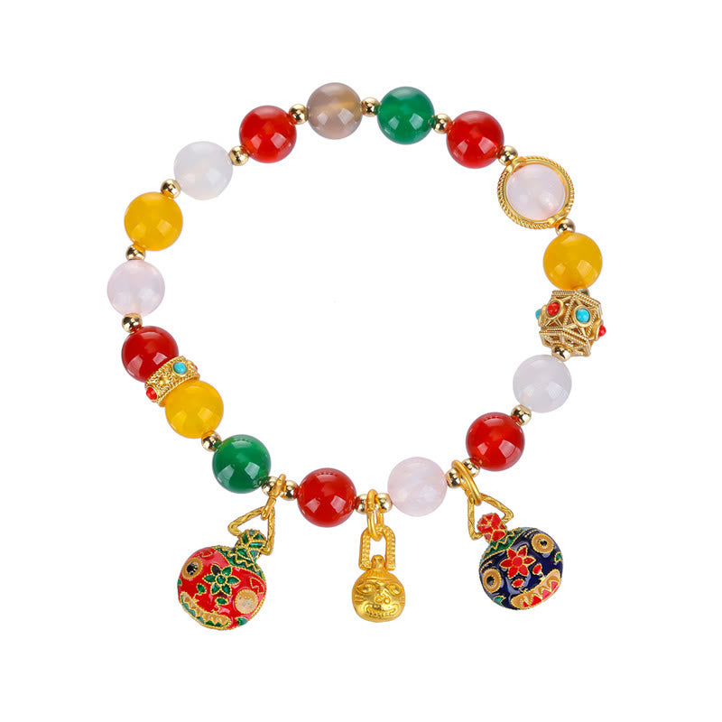 Bracelet de réussite en cristal d'agate Buddha Stones et famille de bêtes avaleuses d'or