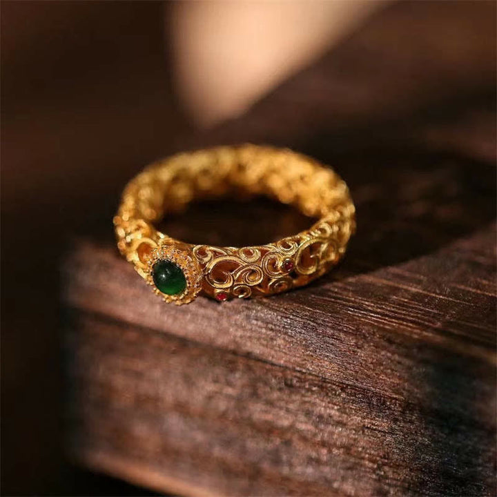 Buddha Stones Argent Sterling 925 Jade Cyan Bague Succès Chance - image 2