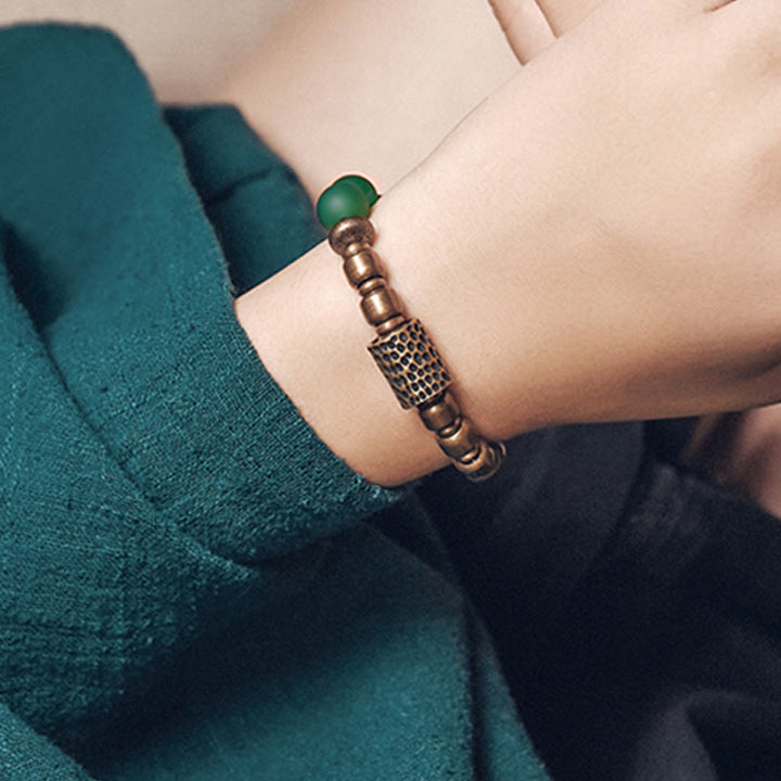 Bracelet tibétain en agate rouge et agate verte en cuivre pour la confiance et la fortune
