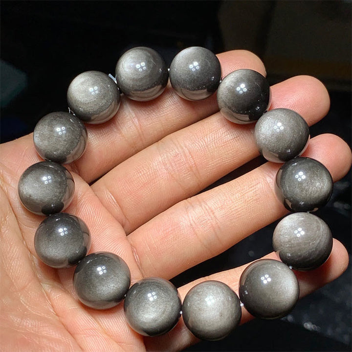 Bracelet de protection apaisant en obsidienne naturelle argentée de Buddha Stones
