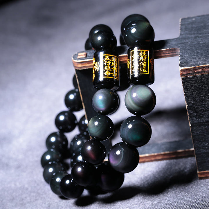 Bracelet de transformation positive en obsidienne arc-en-ciel naturelle de Buddha Stones