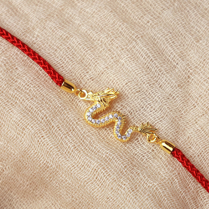 Bracelet en argent sterling 925 Buddha Stones Année du Dragon Bracelet porte-bonheur en corde rouge