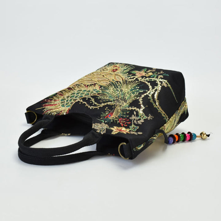 Sac fourre-tout brodé recto verso Buddha Stones Peacock Sac à bandoulière Sac à bandoulière