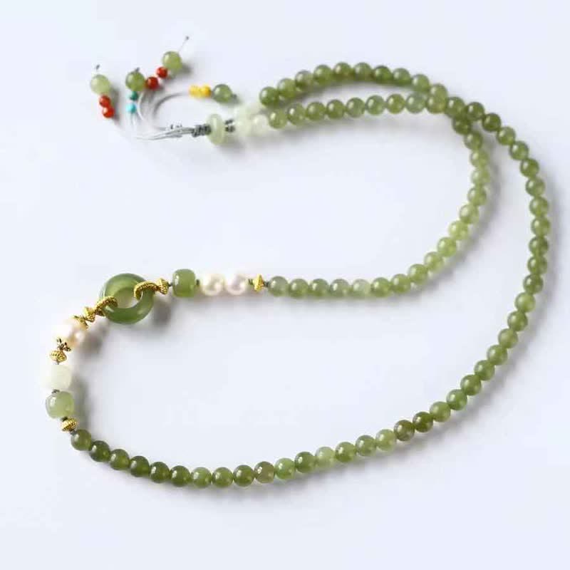 Bracelet en perles de jade Hetian et Buddha Stones avec boucle de paix, porte-bonheur et richesse