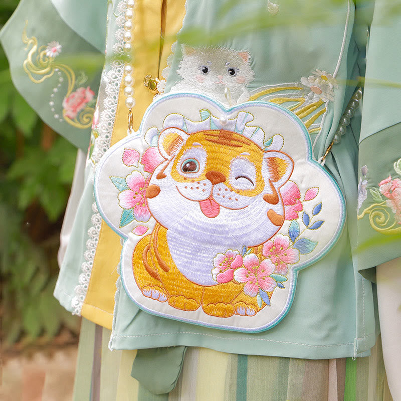 Sac à bandoulière avec broderie de Buddha Stones et de Lotus, poisson Koi, lapin, fleur, Hanfu - Fleur de tigre - image 20
