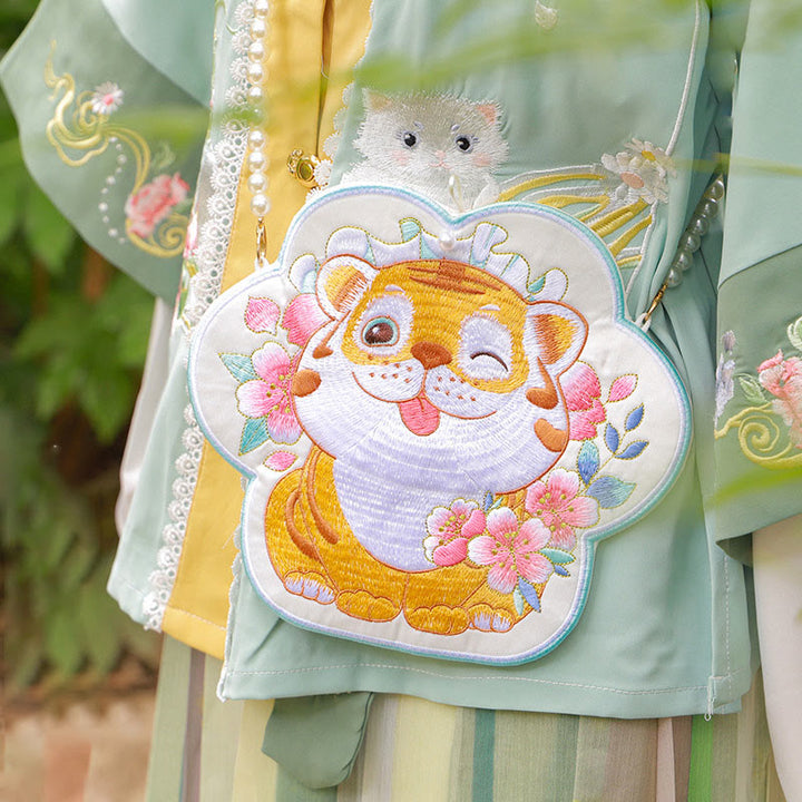 Sac à bandoulière avec broderie de Buddha Stones et de Lotus, poisson Koi, lapin, fleur, Hanfu - Fleur de tigre - image 20