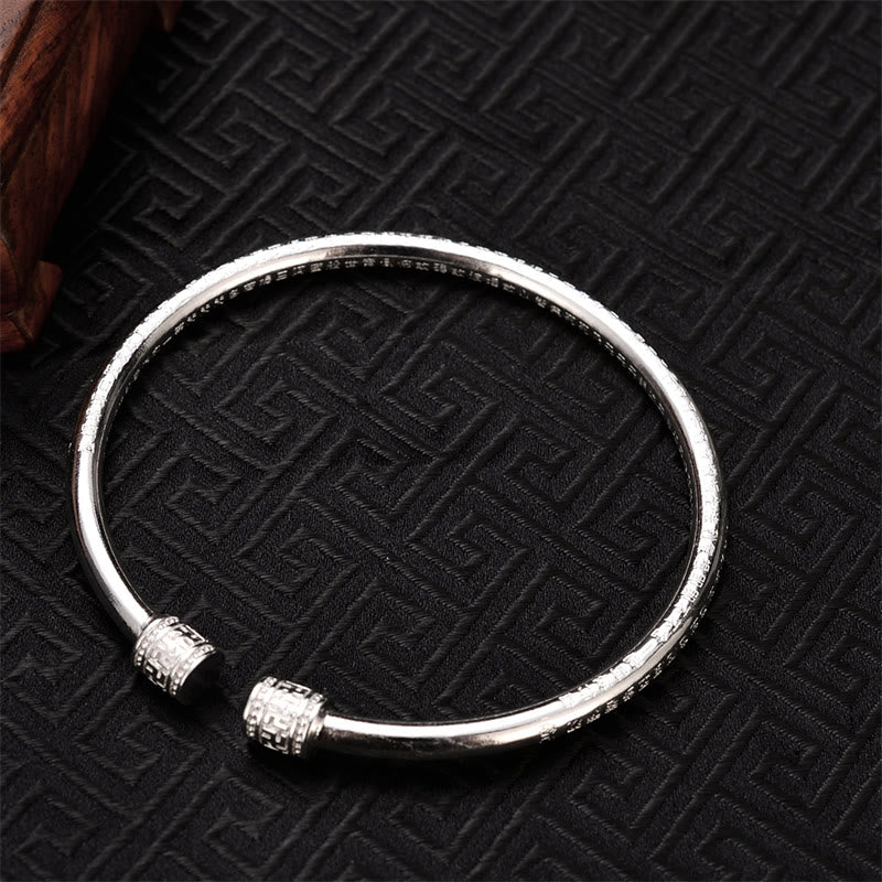 Bracelet jonc en cuivre blanc avec motif svastika gravé du Sutra du cœur