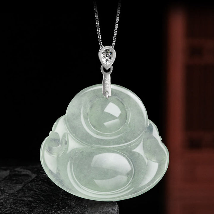 Collier Buddha Stones rieur en jade naturel, pierre de Bouddha, symbole de prospérité et d'abondance, chaîne en acier titane. - image 4