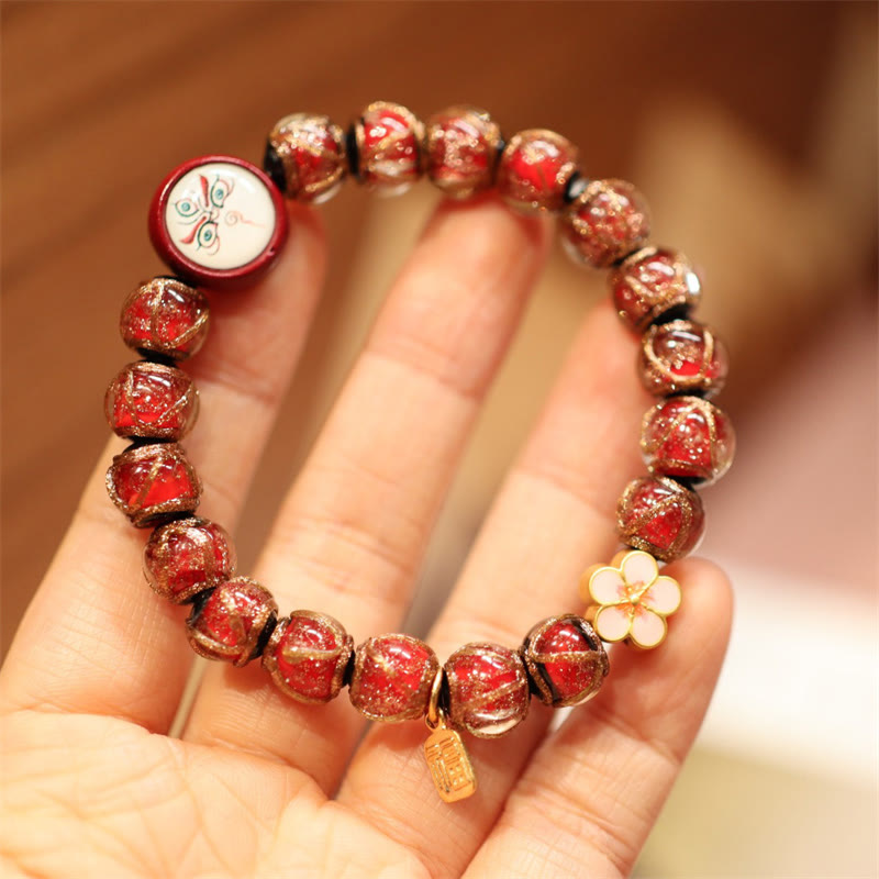 Bracelet de perles de fortune Thangka Tibétain en or représentant la famille des cinq dieux de la richesse