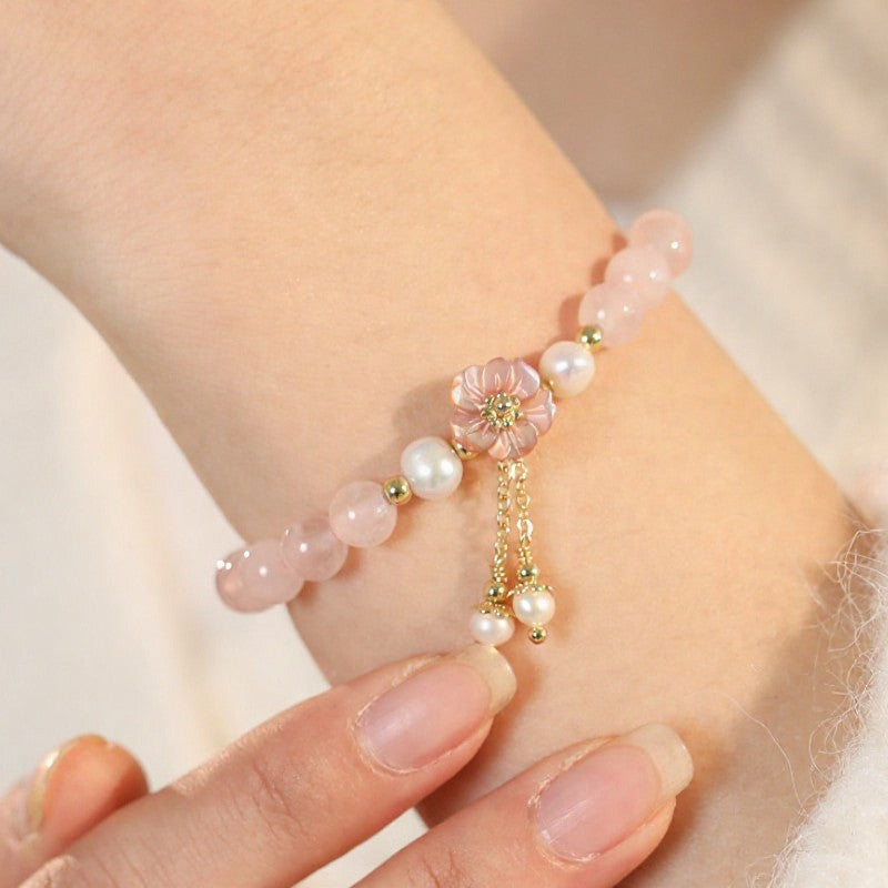 Buddha Stones Bracelet d'amour avec breloque fleur et perle de quartz rose - image 11