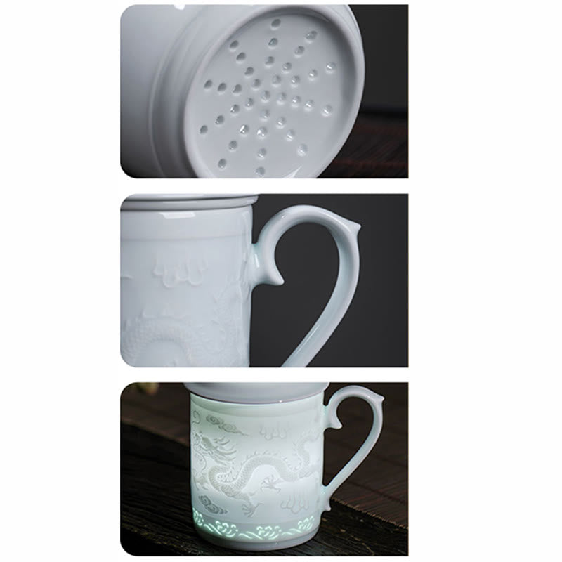 Buddha Stones Jingdezhen Linglong Porcelaine Auspicieux Dragon Phoenix Bateau Voile Douce Tasse à Thé en Céramique Tasses à Thé de Bureau 420 ml