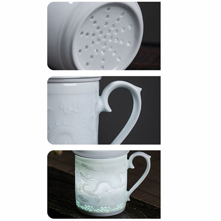 Buddha Stones Jingdezhen Linglong Porcelaine Auspicieux Dragon Phoenix Bateau Voile Douce Tasse à Thé en Céramique Tasses à Thé de Bureau 420 ml