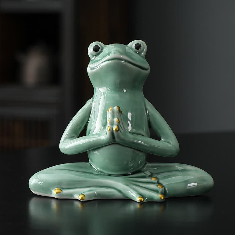 Statue décorative en céramique représentant une grenouille zen en méditation - Grenouille religieuse - Vert - image 1