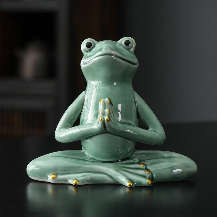 Statue décorative en céramique représentant une grenouille zen en méditation - Grenouille religieuse - Vert - image 1