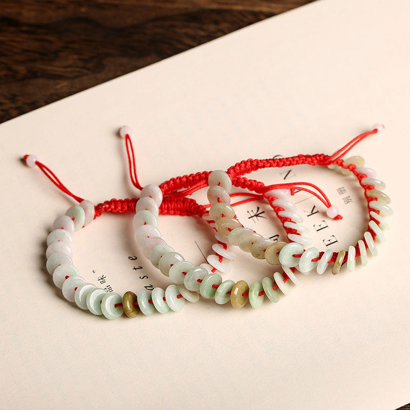 Bracelet de protection en fil rouge Buddha Stones en jade rond naturel