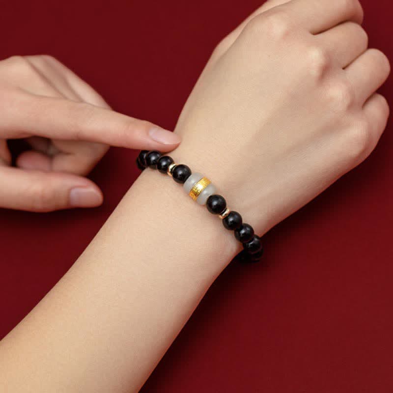 Bracelet magnétique pour couple en obsidienne Buddha Stones et jade Om Mani Padme Hum